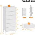 Furnulem White Tall Dresser for Bedroom,Vertical Storage Tower Unit and End Table with 6 Fabric Drawers, Nightstand Furniture with Drawer Organizer