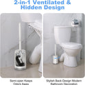 HAMITOR Toilet Bowl Brush Holder Set: Curved Design with Holder for Deep Cleaning Under Rim - Compact Hidden Scrubber for Small Space - Modern RV
