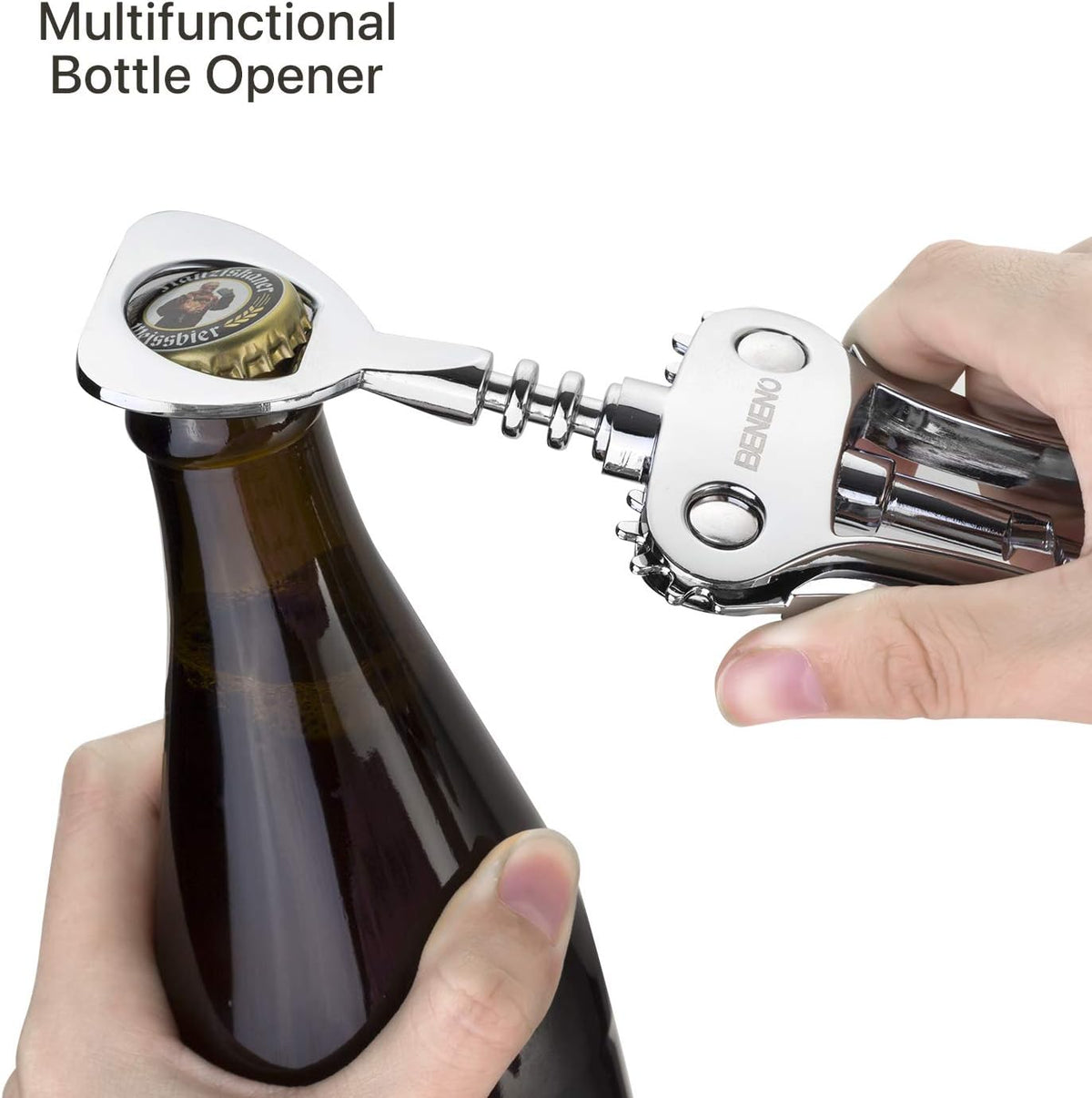 Beneno Wine Opener, Zinc Alloy Premium Wing Corkscrew with Multifunctional Bottles Opener, Sharp Wine Corkscrew with Ergonomic Non-Slip Wing Handle