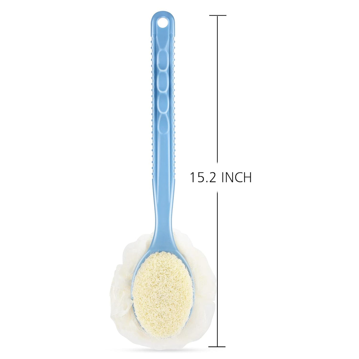 Shower Body Brush with Bristles and Loofah,Back Scrubber Bath Mesh Sponge with Curved Long Handle for Skin Exfoliating Bath, Massage Bristles