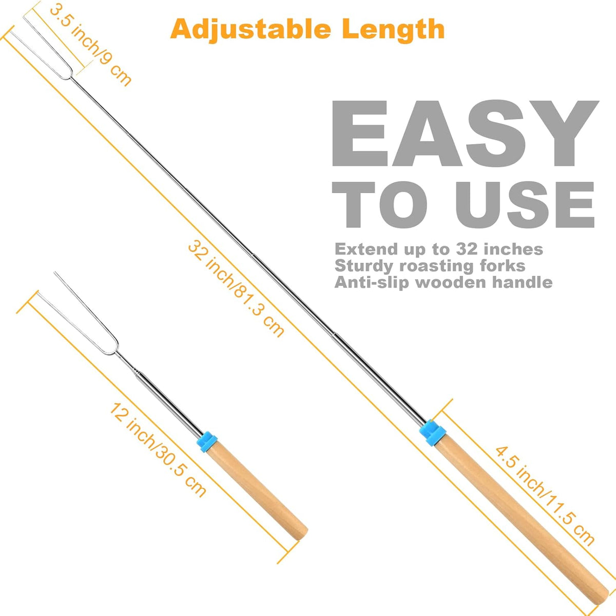 10 Pcs Marshmallow Roasting Sticks for Fire Pit Long 32Inch, Smores Sticks Skewers, Smores Kit for Fire Pit, Premium Telescoping Hot Dog Roasting