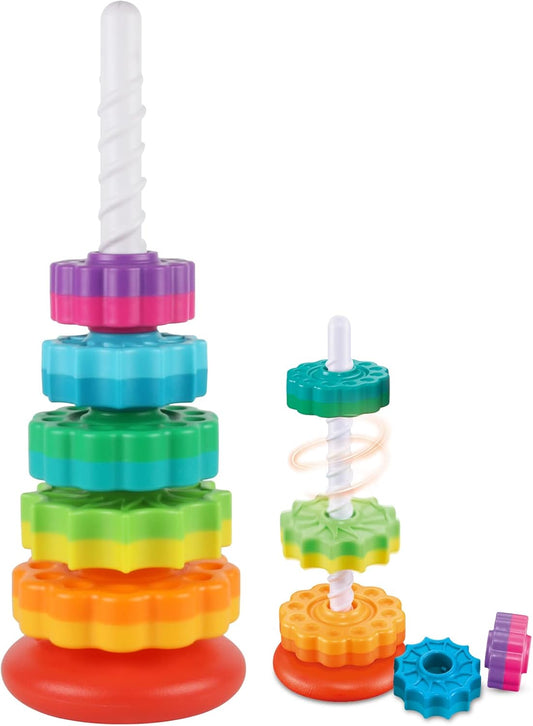 Baby Spinning Stacking Toys for Toddlers 1-3, Rainbow Ring Stacker Montessori Toys for Babies 6-12 Months, 1 2 3 One Year Old Girl Boy Birthday