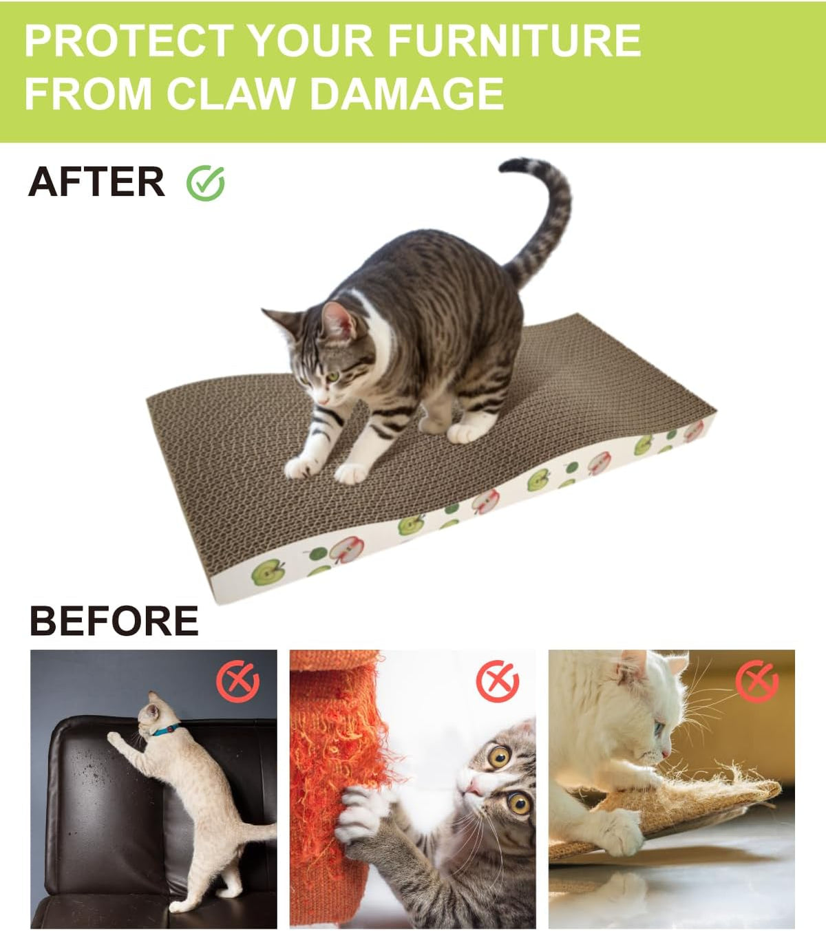 Cat Scratching Board, Corrugate Cat Scratcher for Indoor Cats with Catnip, Cat Scratch Pad with Premium Scratch Textures Design, Cardboard Cat