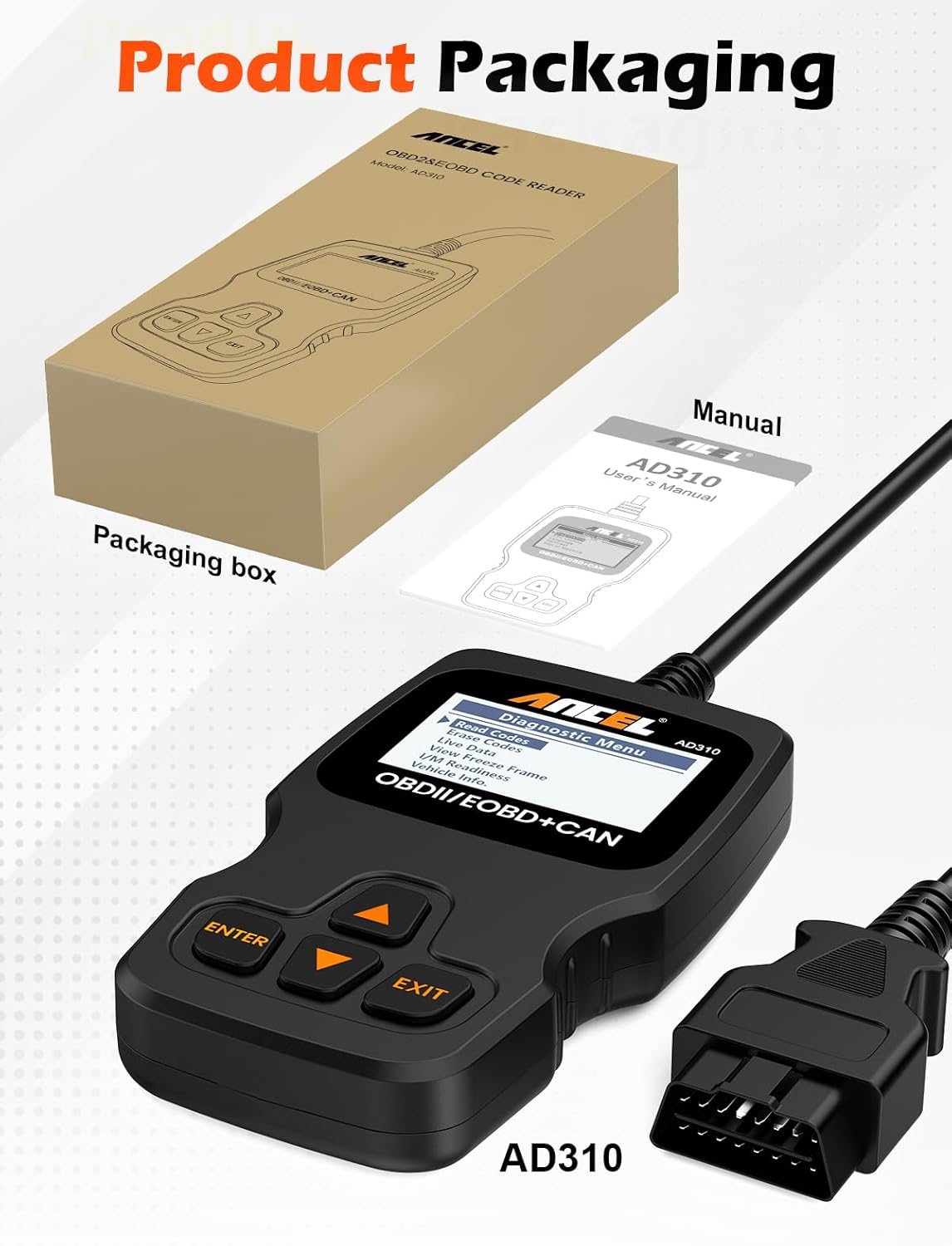 ANCEL AD310 Classic Enhanced Universal OBD II Scanner Car Engine Fault Code Reader CAN Diagnostic Scan Tool, Read and Clear Error Codes