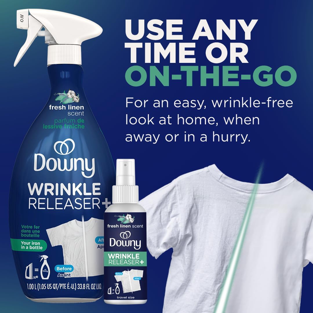 Downy Wrinkle Releaser Spray All In One Wrinkle Release Spray Travel Size, Odor Eliminator, Static Remover Fabric Refresher & Ironing Aid for Clothes