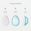 Frida Baby The 3-Step Cradle Cap System, DermaFrida The FlakeFixer, Sponge, Brush, Comb and Storage Stand for Babies with Cradle Cap, White-Blue