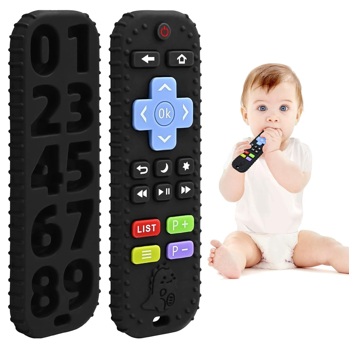 Teething Relief Teethers Toys for Babies 3-6-12 Months Gifts, Food Grade Silicone Sensory Baby Remote Control Teether Bath Toy for Newborn Infant Boy