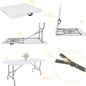 Set of 2 Folding Table 6 FT Lightweight Camping Table Portable Plastic Rectangular Outdoor Dining Table Steel Legs Fold-in-Half with Carrying Handle