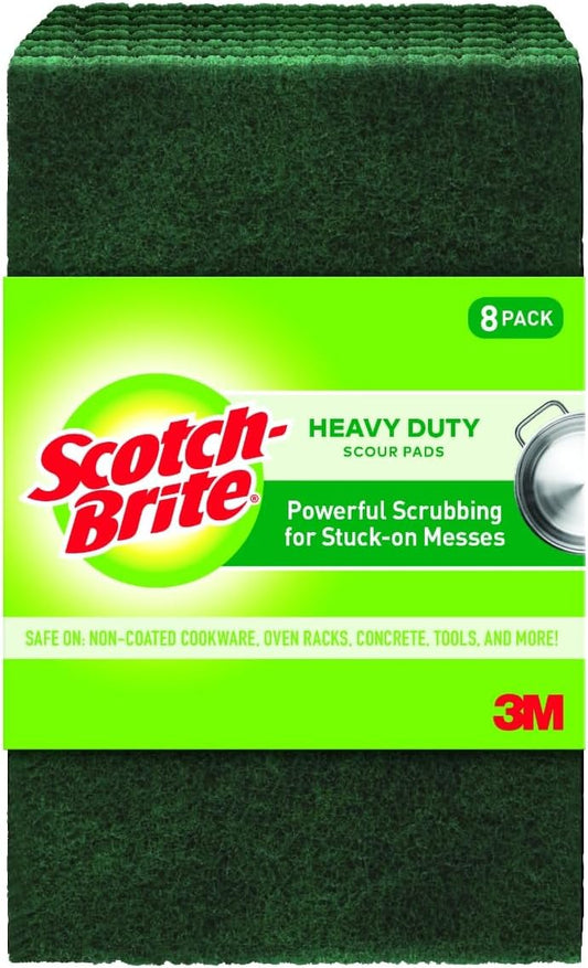 Scotch-Brite Heavy Duty Scouring Pad, Dish Scrubber for Kitchen + Outdoor, 8 Scrub Pads for Uncoated Pots and Pans, Cast Iron Cooktops, Grill Grates