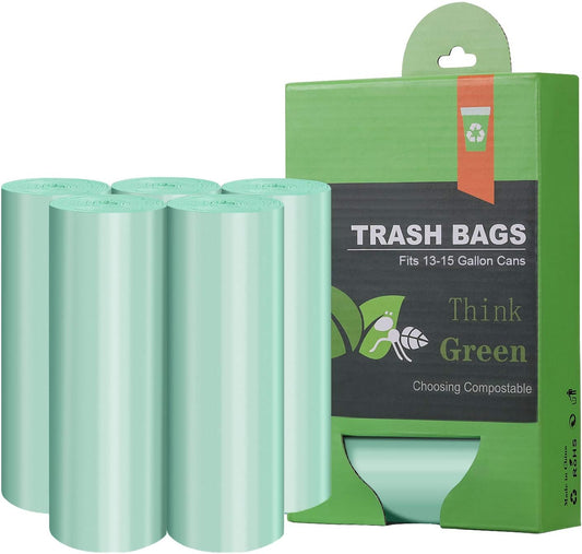 Compostable Trash Garbage bags,AYOTEE 13-15 Gallon Tall Kitchen Trash Bags,Heavy Duty Unscented 1.18Mils 55 Liter,60 Count,Strong Thicken Rubbish