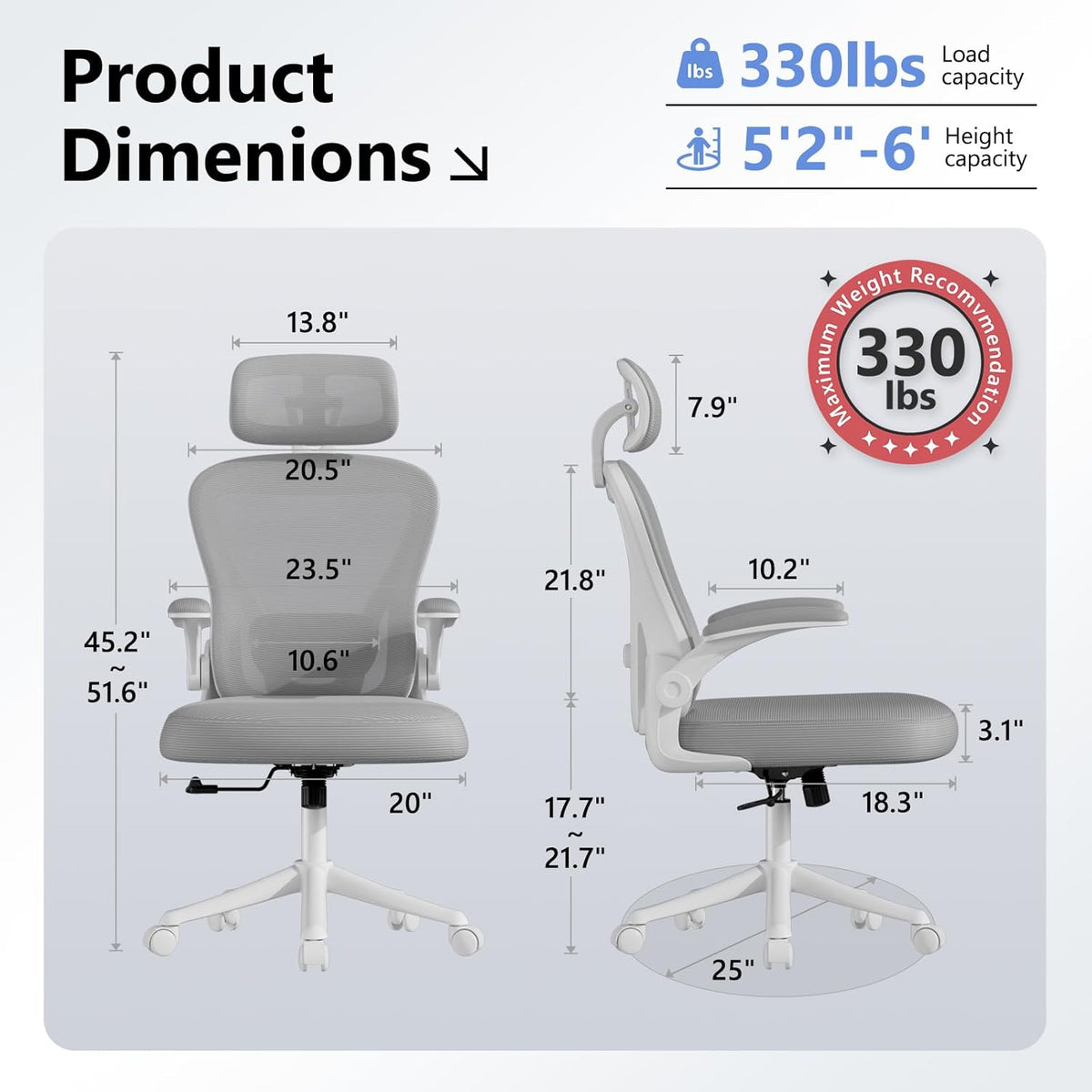 Ergonomic Office Chair M903, Computer Desk Chair with Wheels, High Back Mesh Office Chair with Adjustable Lumbar Support, Headrest, Flip-Up Armrests
