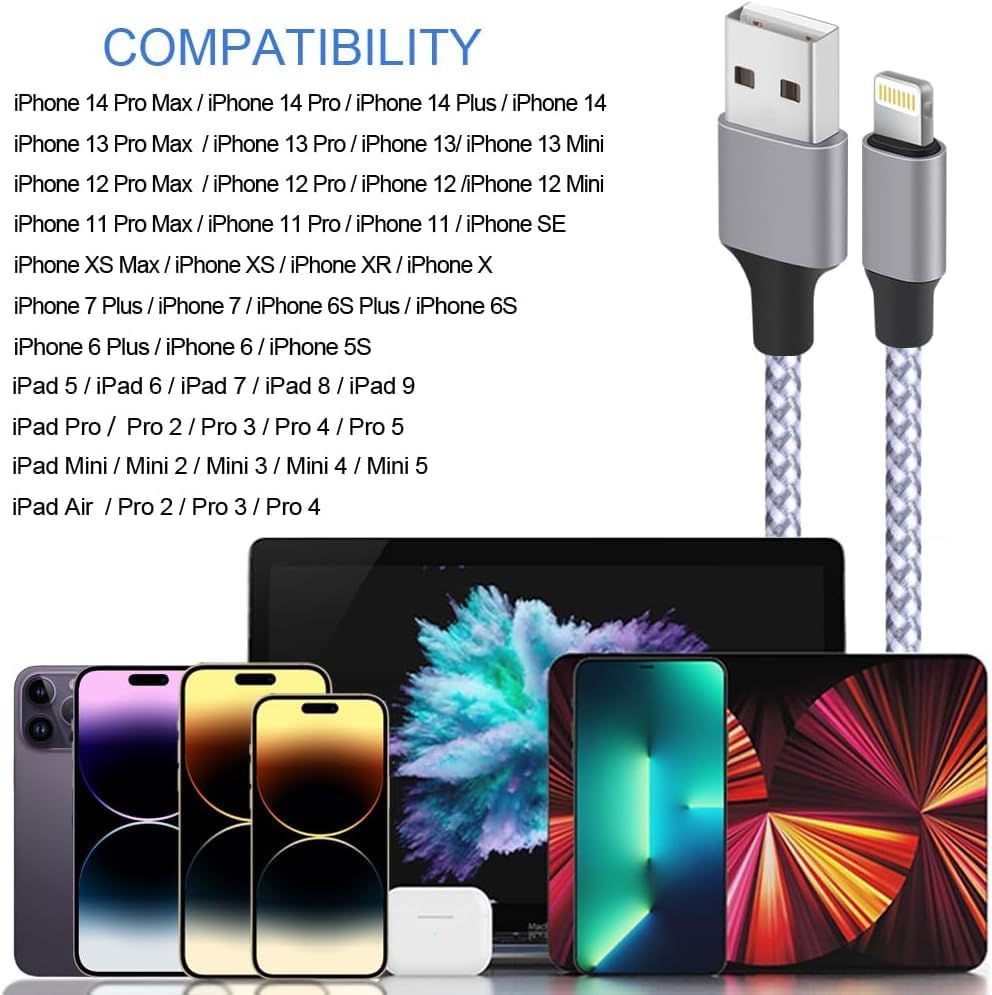 TAKAGI for iPhone Charger, [MFi Certified] Lightning Cable 3PACK 6FT Nylon Braided USB Charging Cable High Speed Transfer Cord Compatible with iPhone