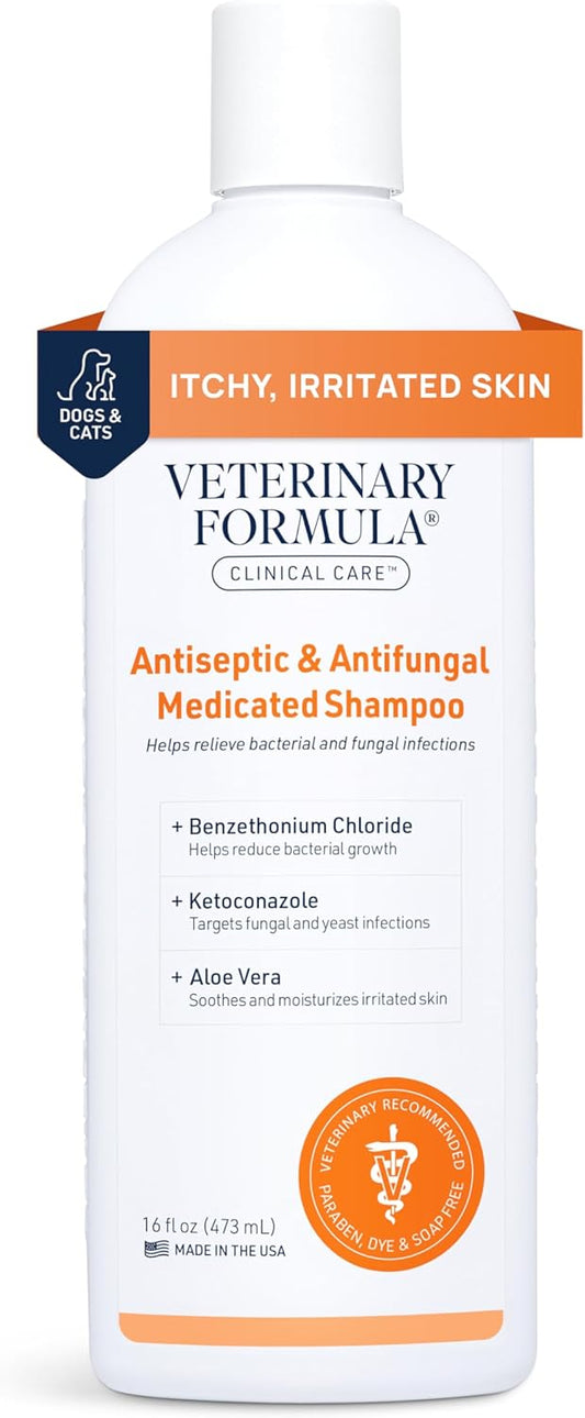Veterinary Formula Clinical Care Antiseptic and Antifungal Medicated Shampoo for Dogs & Cats, 16 Fl Oz – Helps Alleviate Scaly, Greasy, red Skin