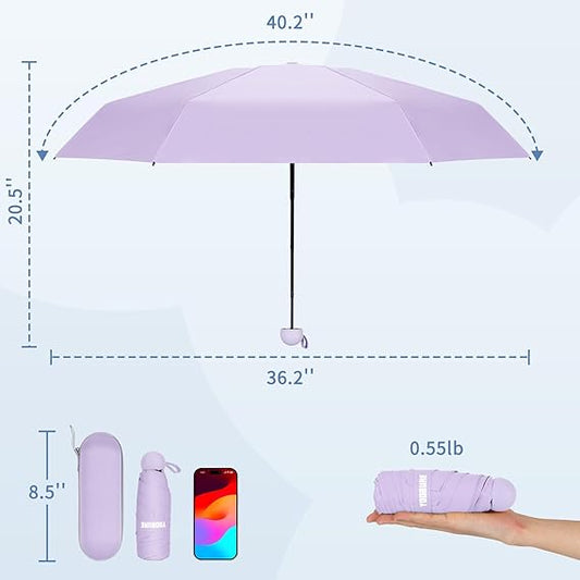 Yoobure Travel Umbrella Portable Compact Umbrellas, Pocket Mini for Purse, Umbrellas for UV Sun & Rain Small for Backpack, Umbrella with Case Folding