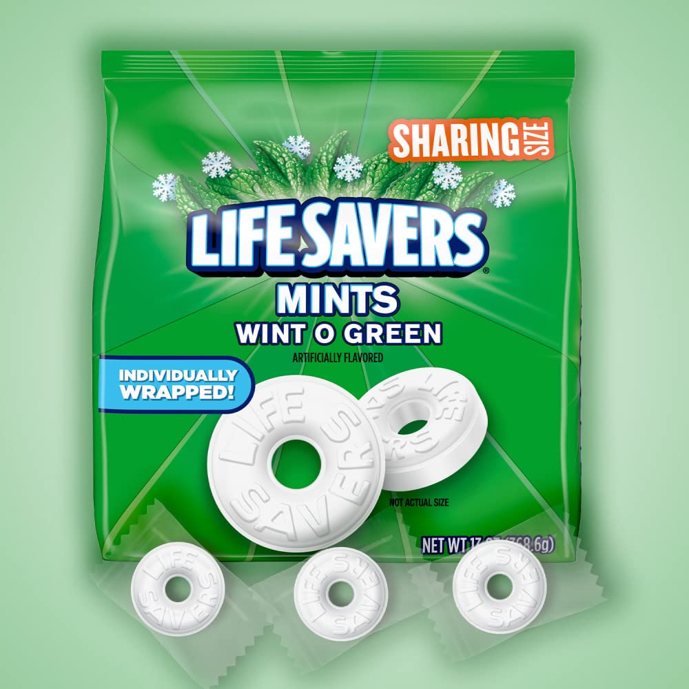 LIFE SAVERS Wint-O-Green Flavor Breath Mints Hard Candy, Sharing Size, LIFE SAVERS Hard Candy, 13 oz Bag