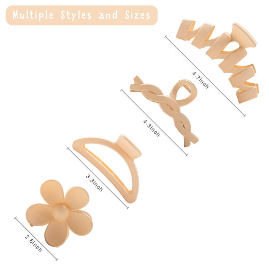 8PCS Hair Clips for Women, Flower Claw Clips for Thick Hair, Non-Slip Hair Accessories with Multi-Styles, Neutral Colors Hair Claw Clips and Variety