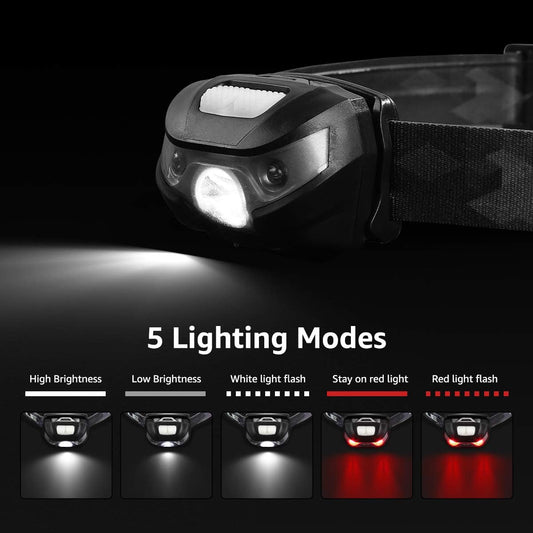 Lepro LED Headlamp Rechargeable - Super Bright Head Lamp with 5 Modes for Camping & Hiking Gear Essentials, IPX4 Waterproof Headlight Flashlight with