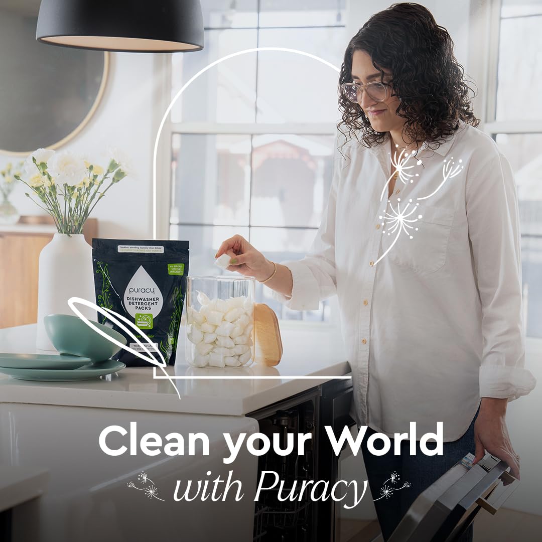 Puracy Dishwasher Pods, Natural Dishwasher Detergent, Free & Clear Dish tabs - Enzyme-Powered, Spot & Residue Free - TikTok Trend Items, Must Haves