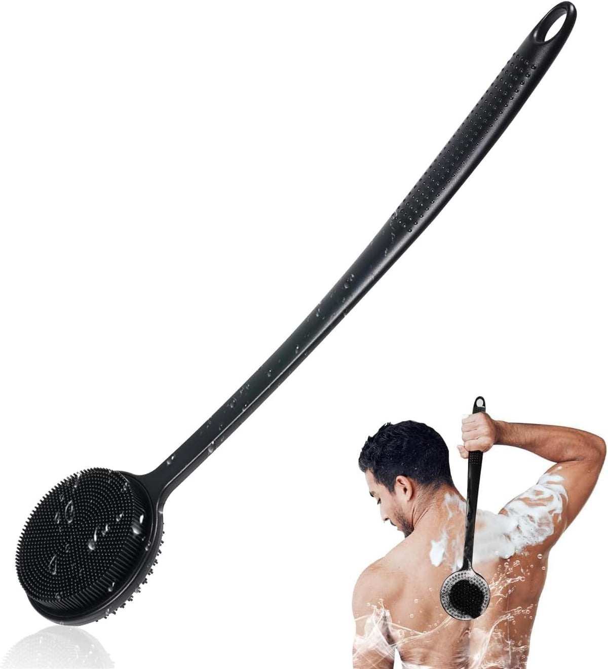 VWMYQ Silicone Back Scrubber for Shower, 17in Lengthen Long Handle Body Brush, Double Sided Shower Brush for Shower Exfoliating and Massage Can