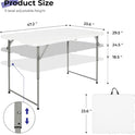 Folding Table 4 Foot Portable Heavy Duty Plastic Fold-in-Half Utility Table Small Indoor Outdoor Adjustable Height Folding with Carrying Handle