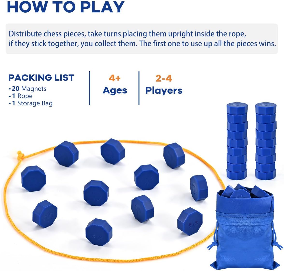Magnetic Chess Game with Full-Size Stones, Magnet Game with String, for Family & Party & Travel & Camping, Puzzle Strategy Games, 2 Player Games for