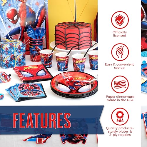 Spiderman Birthday Decorations | Spiderman Party Supplies | Serves 16 Guests | Marvel Superhero Spidey and His Amazing Friends | Table Cover, Spider