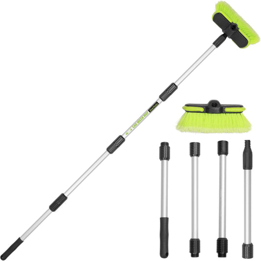 65”165cm Car Wash Brush Long Handle Soft Bristle Scrub Cleaning Mop with 4 Hand-held Places Extendable Washing Brushes Broom Kit for RV Boat Truck