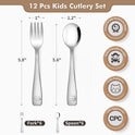 DRKIO Stainless Steel Toddler Utensils Set - 12 Pieces Kids Silverware Set Children Safe Food Grade Small Forks and Spoons Dishwasher Safe Mirror