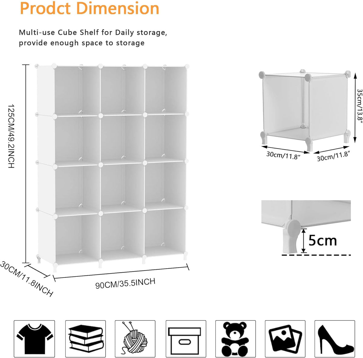AWTATOS Cube Storage Organizer Storage 12 Cube Bookshelf DIY Plastic Closet Clothes Storage Shelves with Wooden Mallet, Stackable Storage Solution
