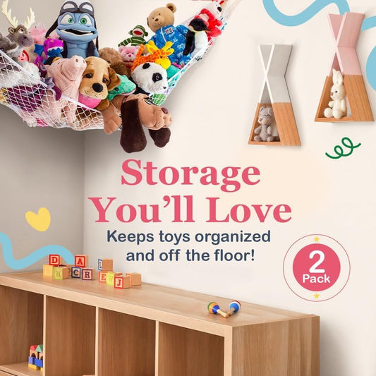Lilly's Love Stuffed Animal Hammock | Corner Hanging Organizer, Toy Storage, Stuffed Animal Storage Net | Made from Quality Fishing Net, Holds 12lbs