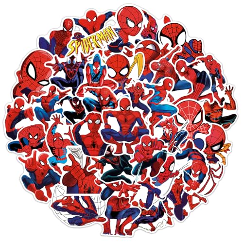 50pcs Spiderman Stickers for Water Bottle, Cool SuperHero Movie Waterproof Vinyl Decal for Kids Teen Adult Laptop Skateboard Phone Travel Case Bike