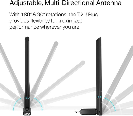 TP-Link AC600 USB WiFi Adapter for PC (Archer T2U Plus)- Wireless Network Adapter for Desktop with 2.4GHz, 5GHz High Gain Dual Band 5dBi Antenna