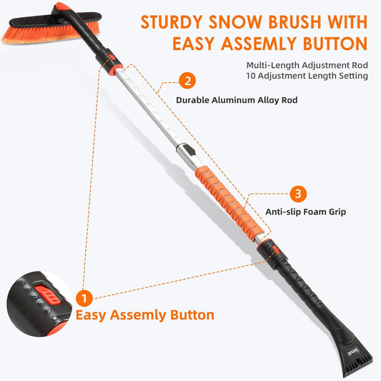 AstroAI 47.2" Ice Scrapers for Car Windshieldand Extendable Snow Brush with Foam Grip and 360° Pivoting Brush Head for Christmas Car Auto Truck