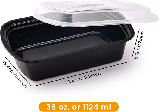 38oz Meal Prep Containers, Extra Large &Thick Food Storage Containers with Lids, Reusable Plastic,Disposable Bento