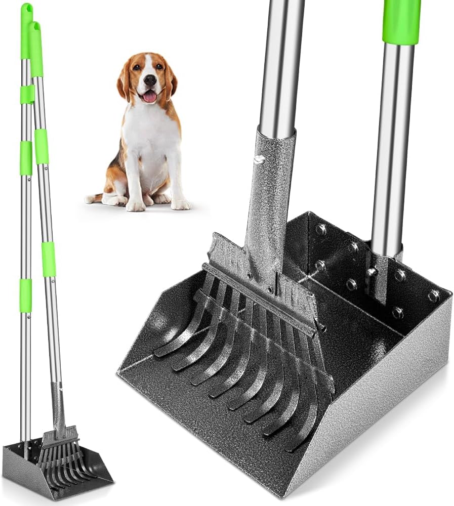 TOOGE Pooper Scooper, Dog Pooper Scooper Long Handle Stainless Metal Tray and Rake for Medium Small Dogs Heavy Duty Pet Supplies to Use for Grass