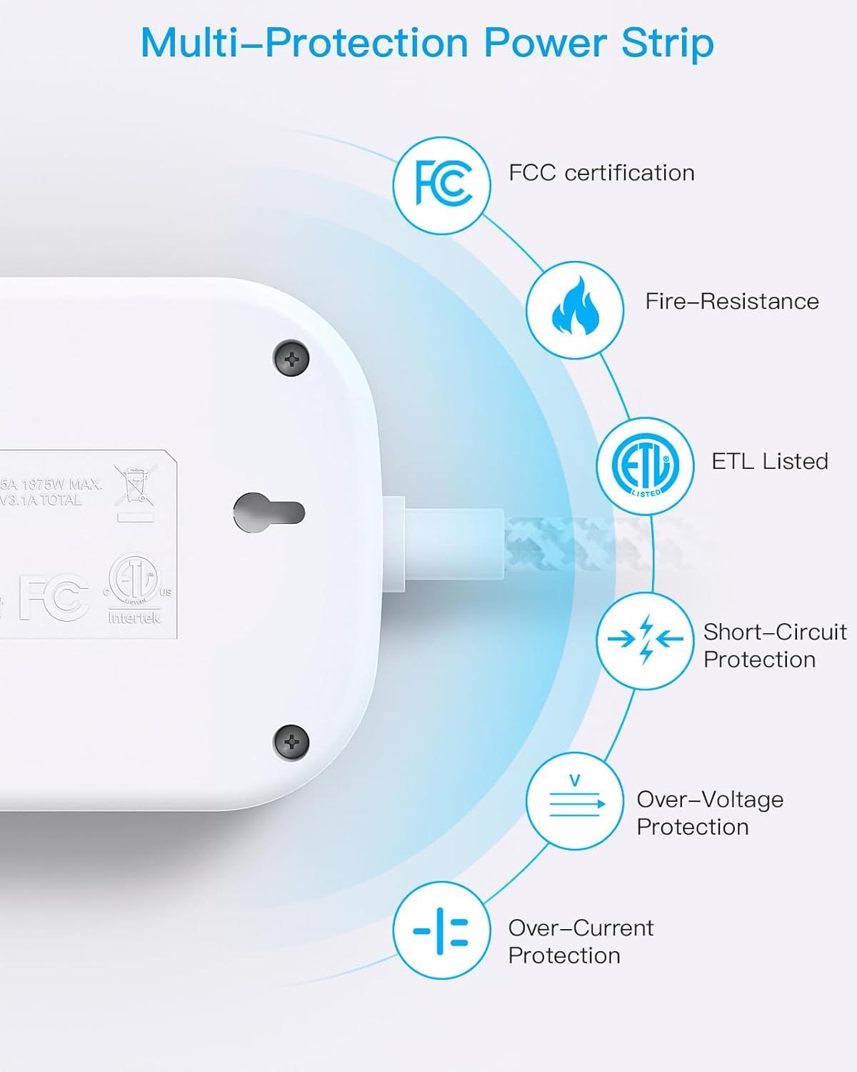 Cruise Essentials 2025,One Beat Travel Power Strip with USB C,Flat Plug Extension Cord with 3 Outlets 4 USB Ports(2 USB C),5 ft Desk Wall Outlet