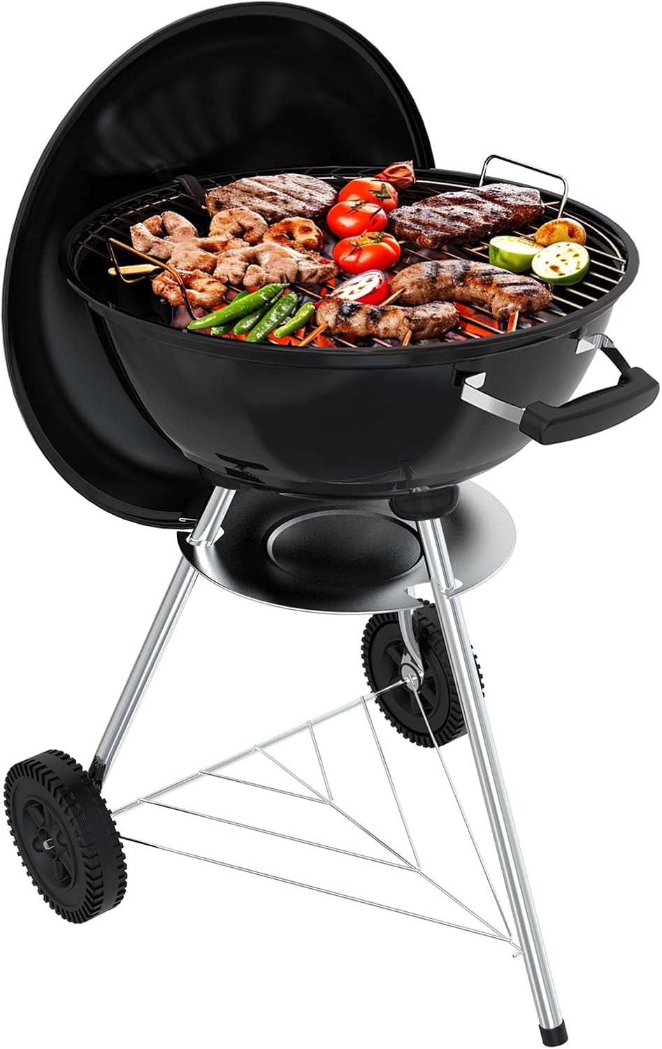 18 inch Charcoal Grill, Portable Kettle BBQ Grills, Perfect BBQ Gift, Durable & Easy to Assemble, Round Barbecue Grill with Wheels and Lid for