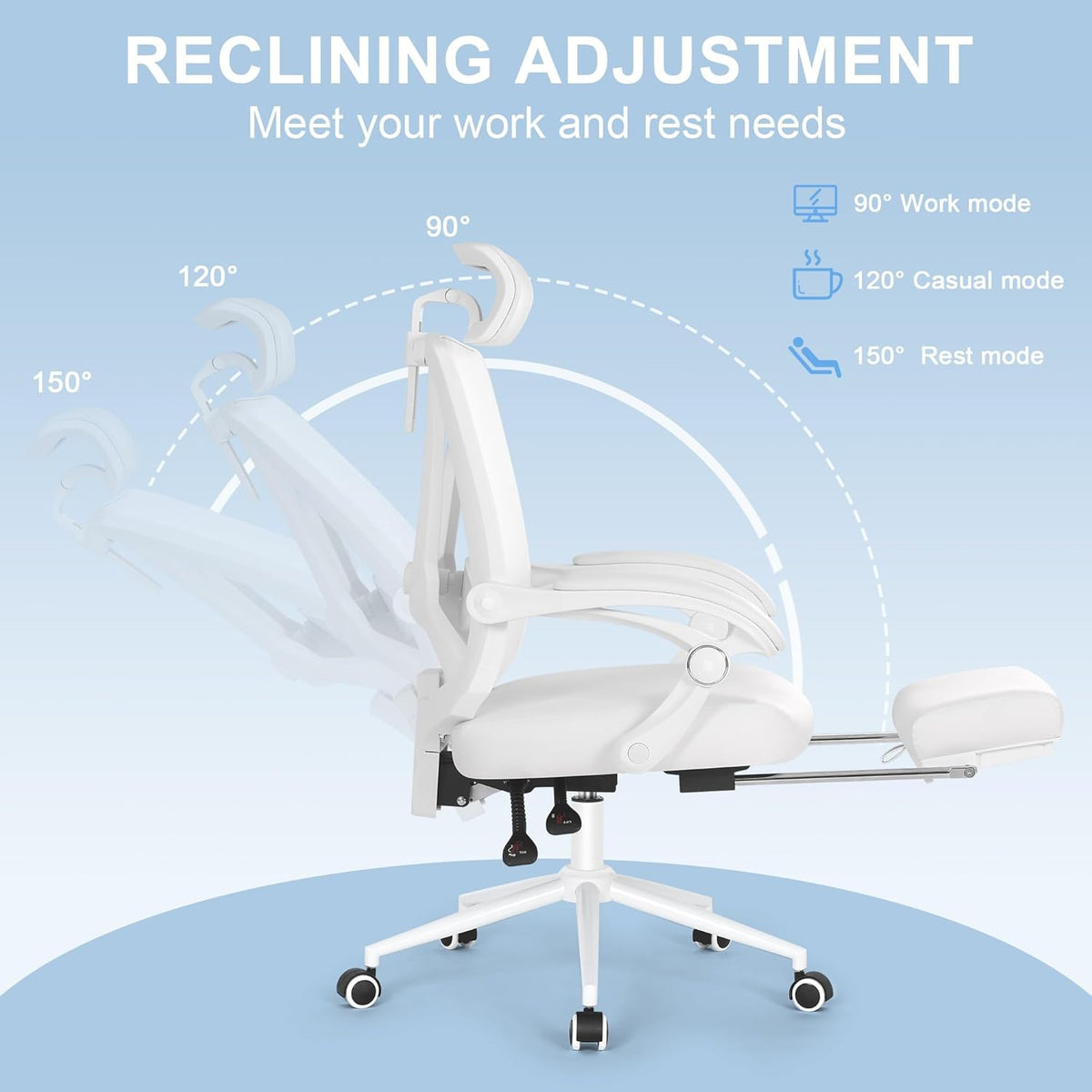 Misolant Ergonomic Office Chair with Footrest, Ergonomic Desk Chair with Adjustable 2D Lumbar Support, High Back Computer Chair with Adjustable