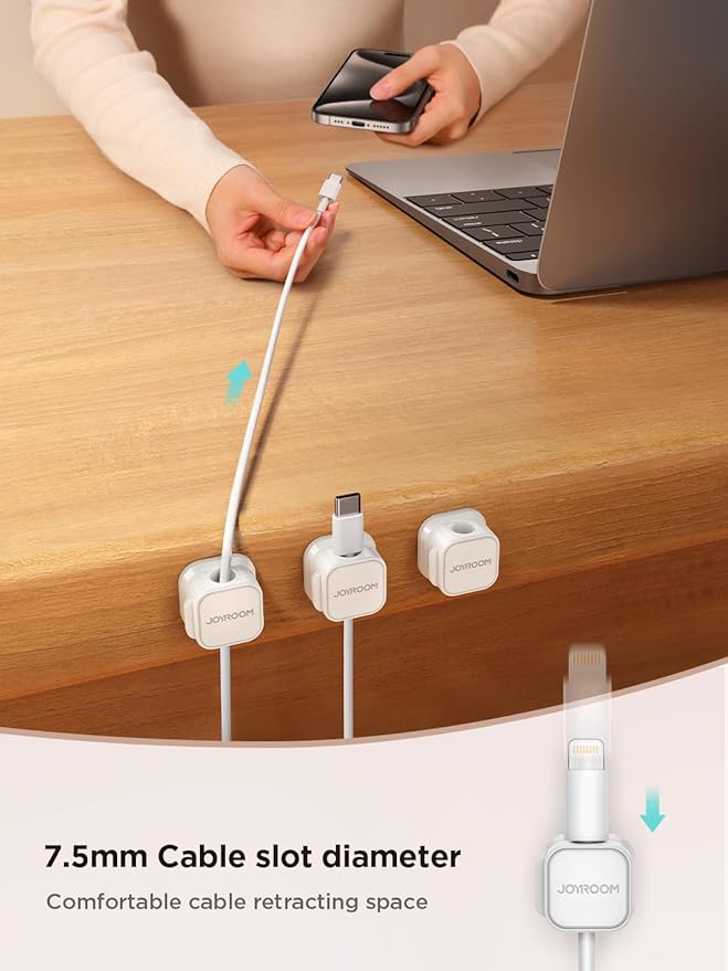 6 Pack Magnetic Cable Clips [Cable Smooth Adjustable] Cord Holder, Under Desk Cable Management, JOYROOM Adhesive Wire Holder Keeper Organizer for