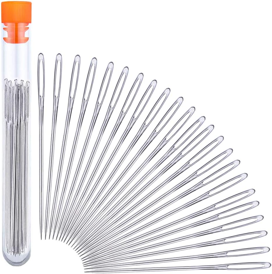 23 PCS Large Eye Sewing Needles, 2.36in Sewing Sharp Needles, Leather Embroidery Thread Needle, Stainless Steel Yarn Knitting Needle with a 3.3in