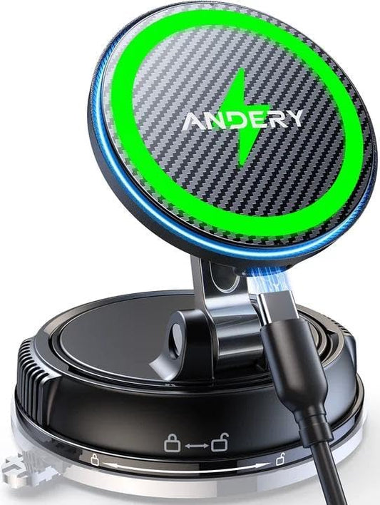 ANDERY Only for iPhone Magsafe Car Mount Charger [15W Wireless Faster Charging, 78+LBS Strongest Suction, 2400gf Strongest Magnetic] 360° Adjustable