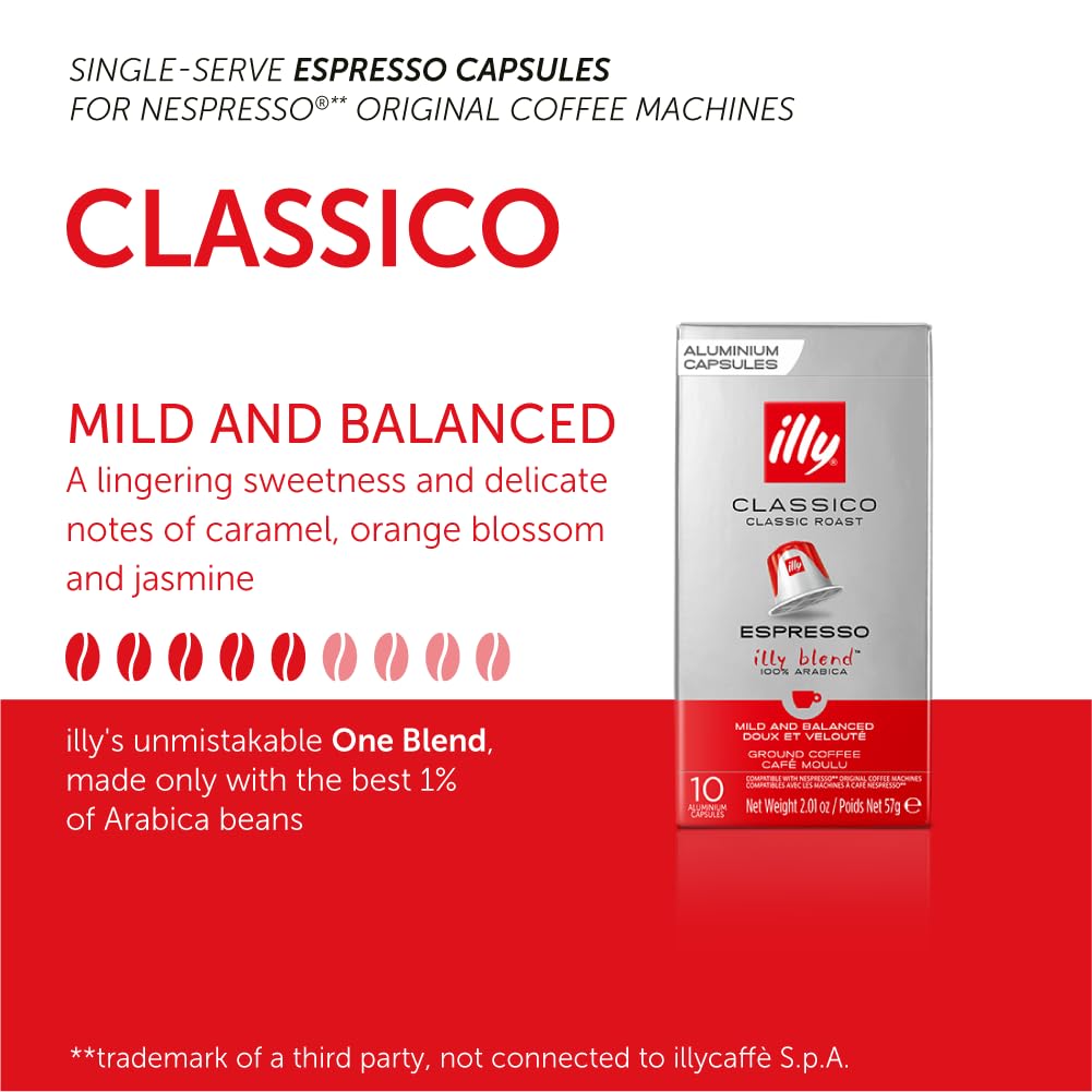 Illy Espresso Compatible Capsules - Single-Serve Coffee Capsules & Pods - Classico Roast - Notes Of Caramel, Orange Blossom & Jasmine Coffee Pods