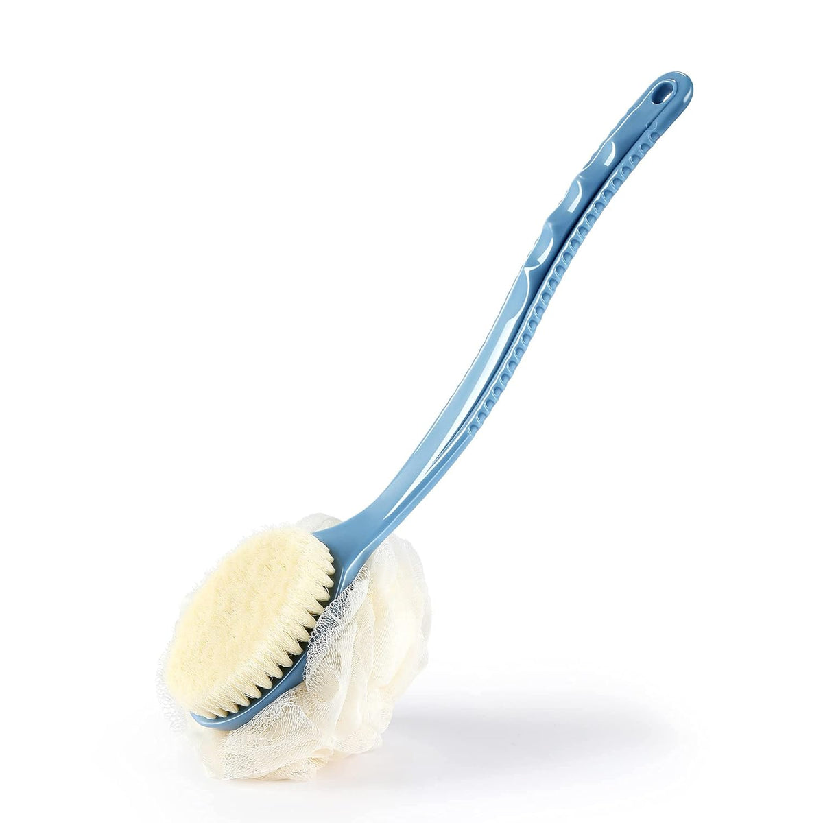 Shower Body Brush with Bristles and Loofah,Back Scrubber Bath Mesh Sponge with Curved Long Handle for Skin Exfoliating Bath, Massage Bristles