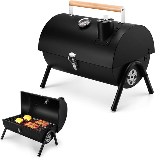Joyfair Portable Charcoal Grill with Thermometer, Small Tabletop Barbecue Grill for Outdoor Camping Backyard Party BBQ Cooking, Extra Thick Steel