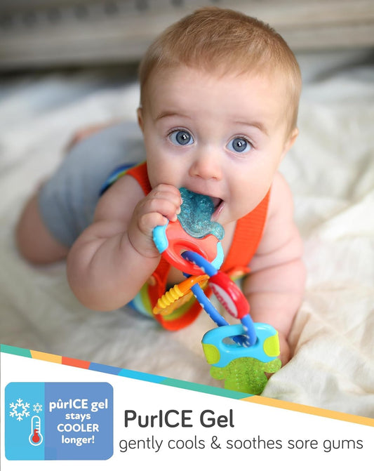 Nuby Ice Gel Teether Keys - Silicone Soothing Baby Teether Toys for Infants - Gentle for Sore Gums Colorful and Fun Toys - Safe and Durable Infant