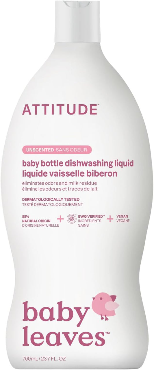 ATTITUDE Baby Dish Soap and Bottle Cleaner, EWG Verified Dishwashing Liquid, No Added Dyes or Fragrances, Tough on Milk Residue and Grease, Vegan