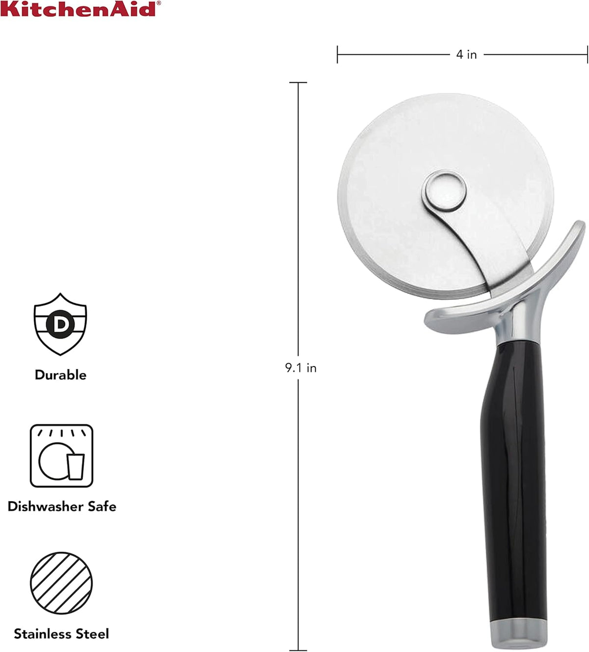 KitchenAid Classic Pizza Wheel with Sharp Blade For Cutting Through Crusts, Pies and More, Built In Finger Guard for Safety and Comfort Grip to