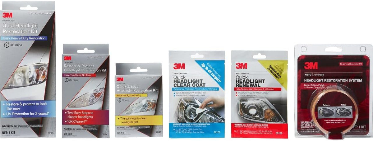 3M Ultra Headlight Restoration Kit, Contains Masking Tape, Light Sanding Discs, Wax Protectant and More, Use on Plastic Lenses Headlights, Taillights