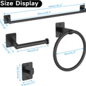 Matte Black Bathroom Accessories Set, KLJKPA 4 Pieces Bathroom Hardware Set, 24 inch Towel Bar, Towel Racks for Bathroom, Robe Towel Hooks, Toilet