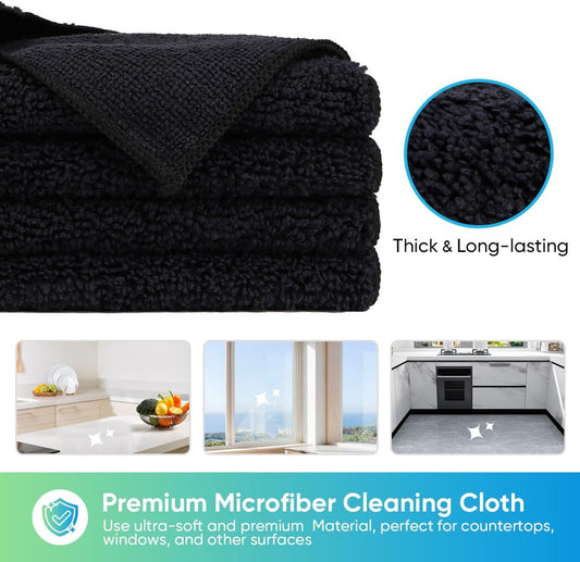 HOMEXCEL Black Microfiber Cleaning Cloth, 12 Pack Premium Microfiber Towels for Cars, Lint Free, Scratch-Free, Highly Absorbent, Reusable Cleaning